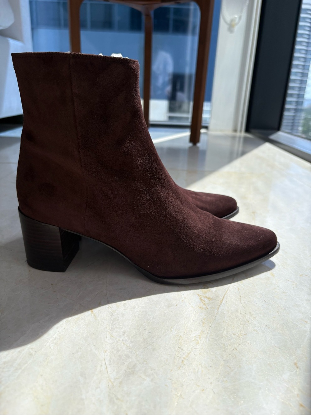 Margaux Pointed Toe Ankle Boots in Dark Brown Suede